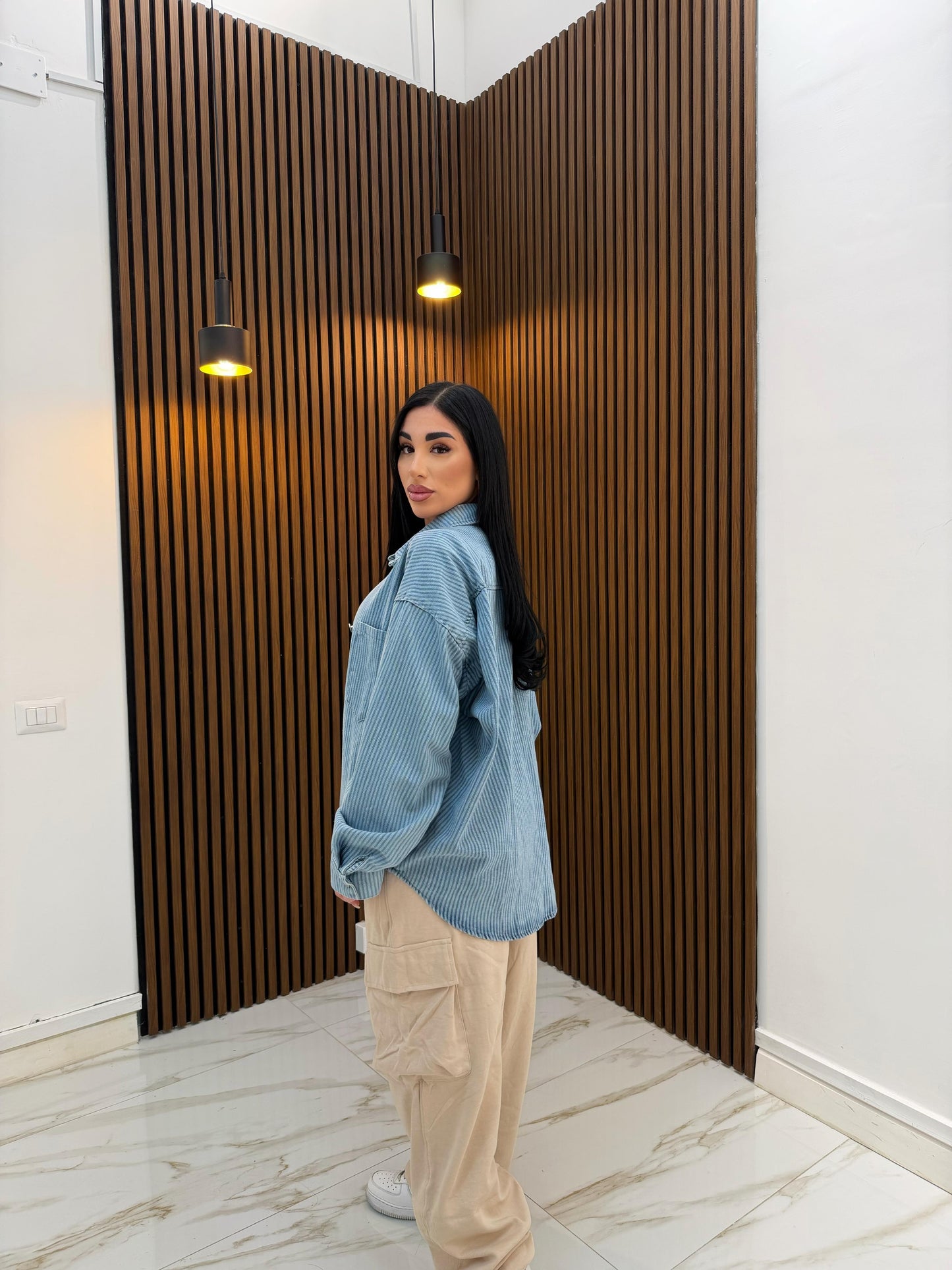 CAMICIA RIGHE IN DENIM CHIARO