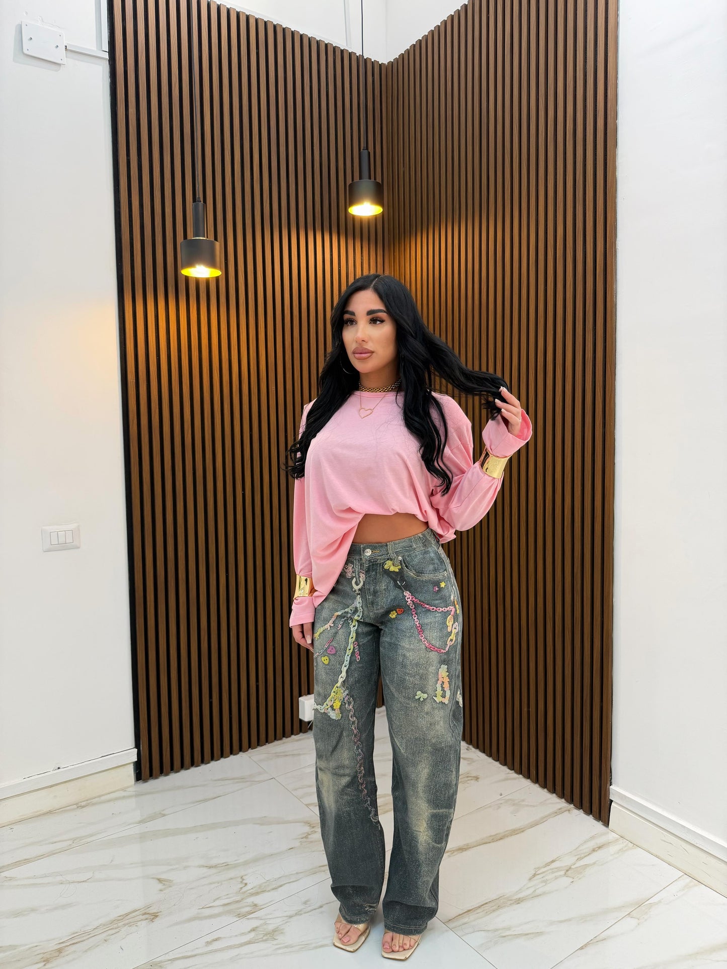 MAGLIA PINK CON SPALLINE