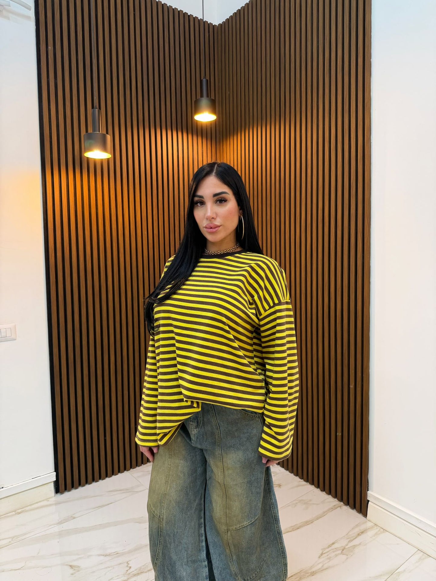 MAGLIA A RIGHE GIALLO E MARRONE