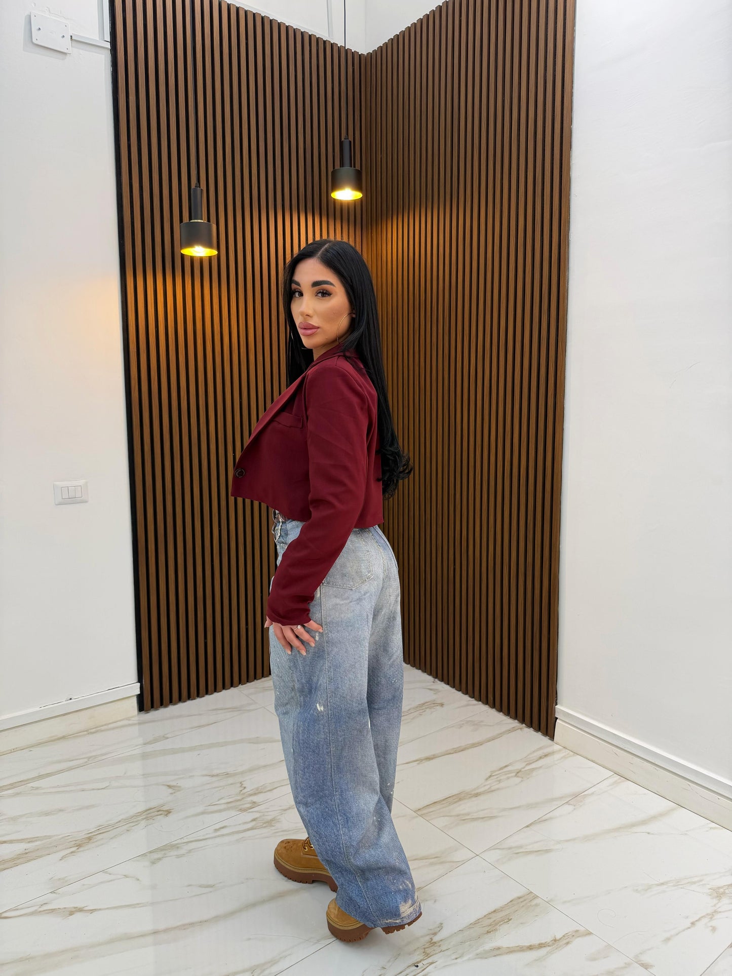 GIACCA CROP BORDEAUX