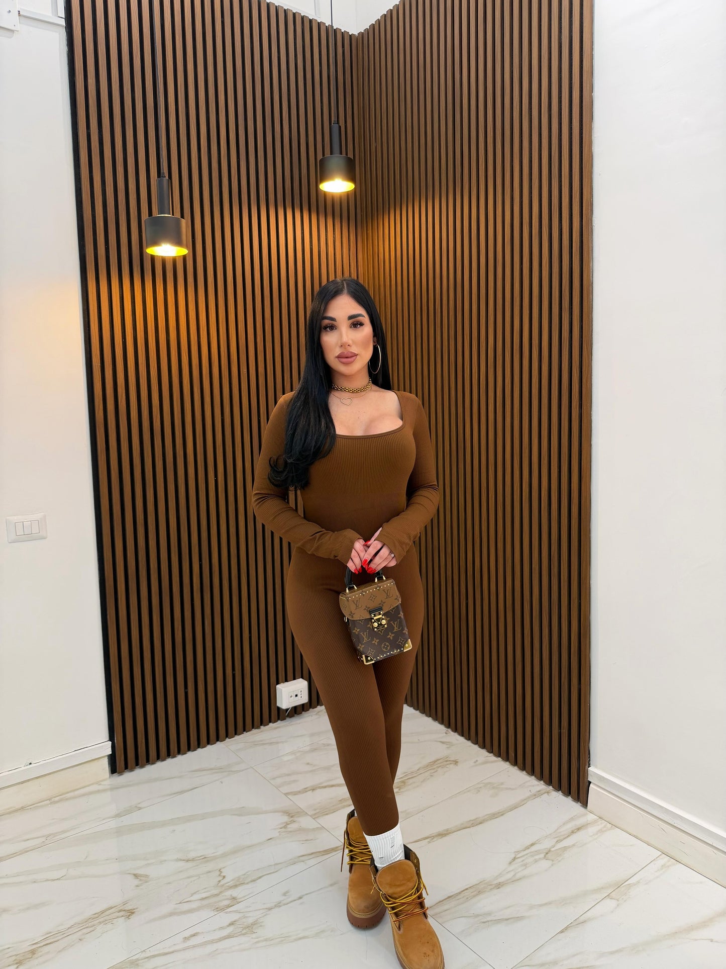 JUMPSUIT A COSTINE MARRONE