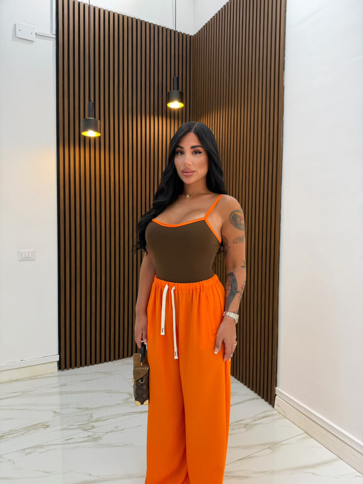 PANTALONE IN LINO ARANCIONE