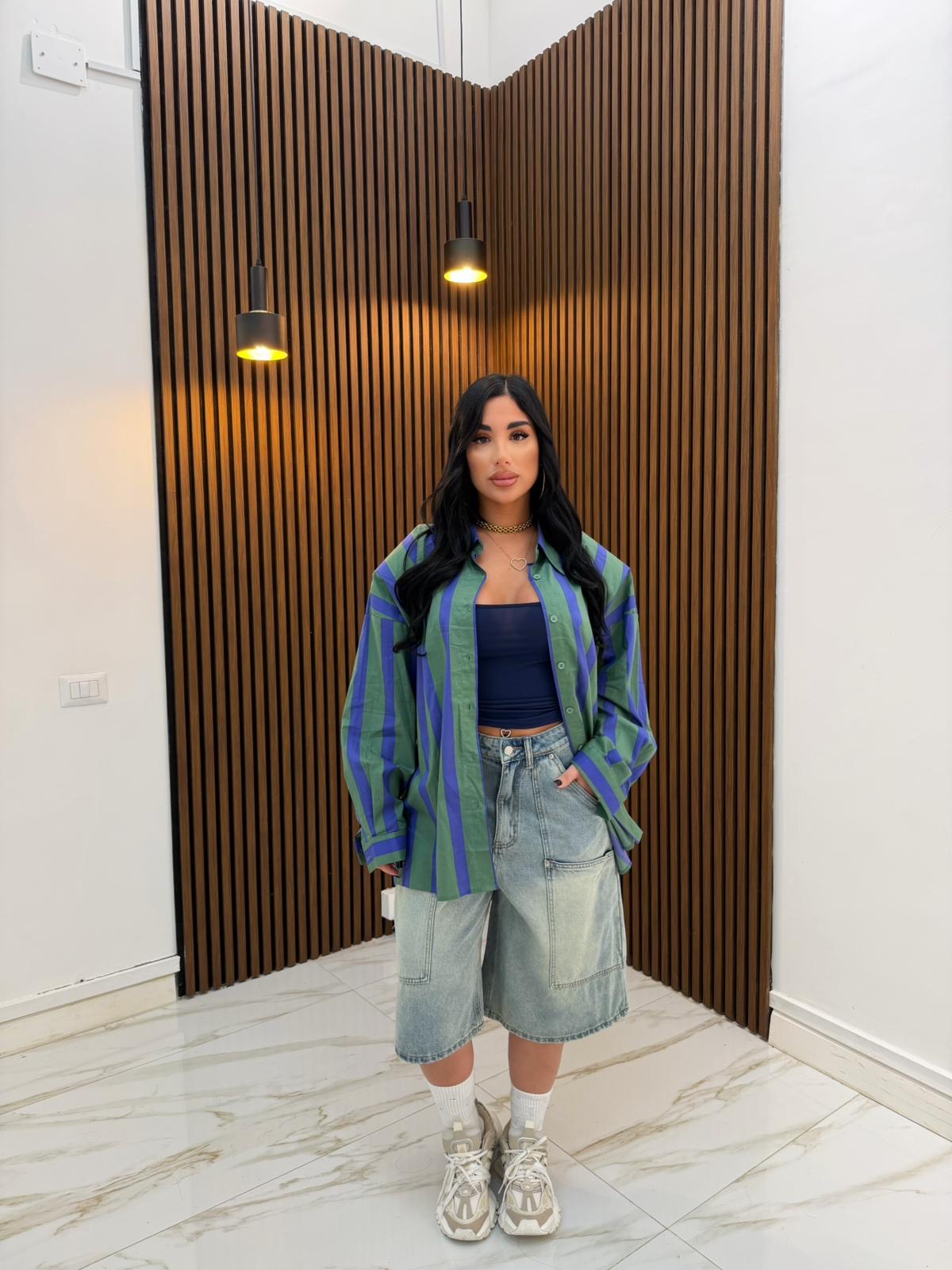 CAMICIA RIGHE BLU E VERDE