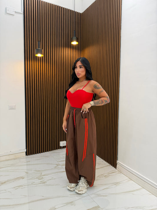 PANTALONE STRISCE MARRONE E ROSSO