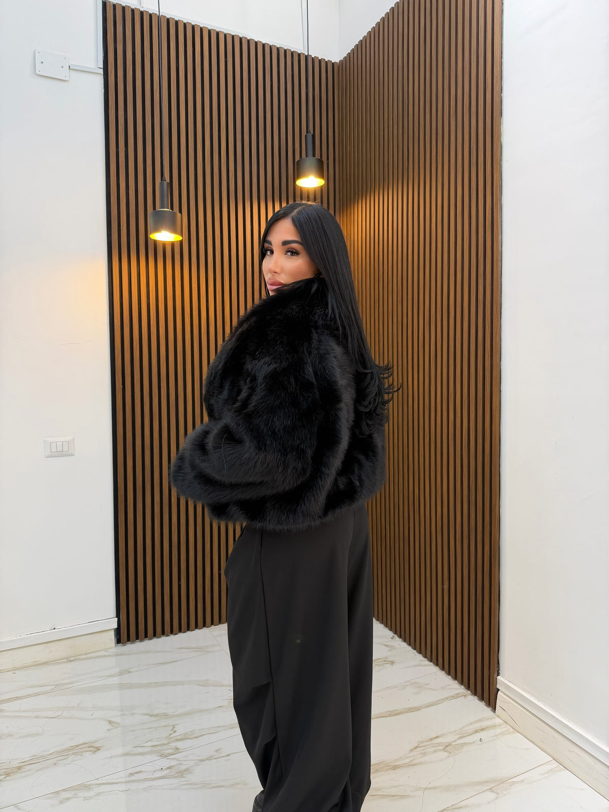 BOMBER PELLICCIA DOUBLE FACE NERO