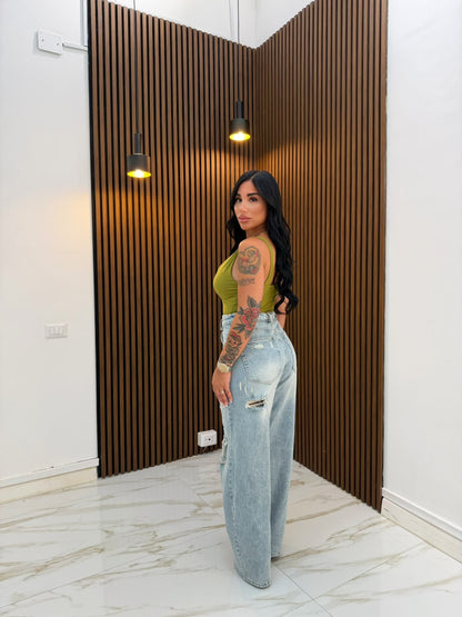 JEANS RISVOLTO ROTTURA CHIARO