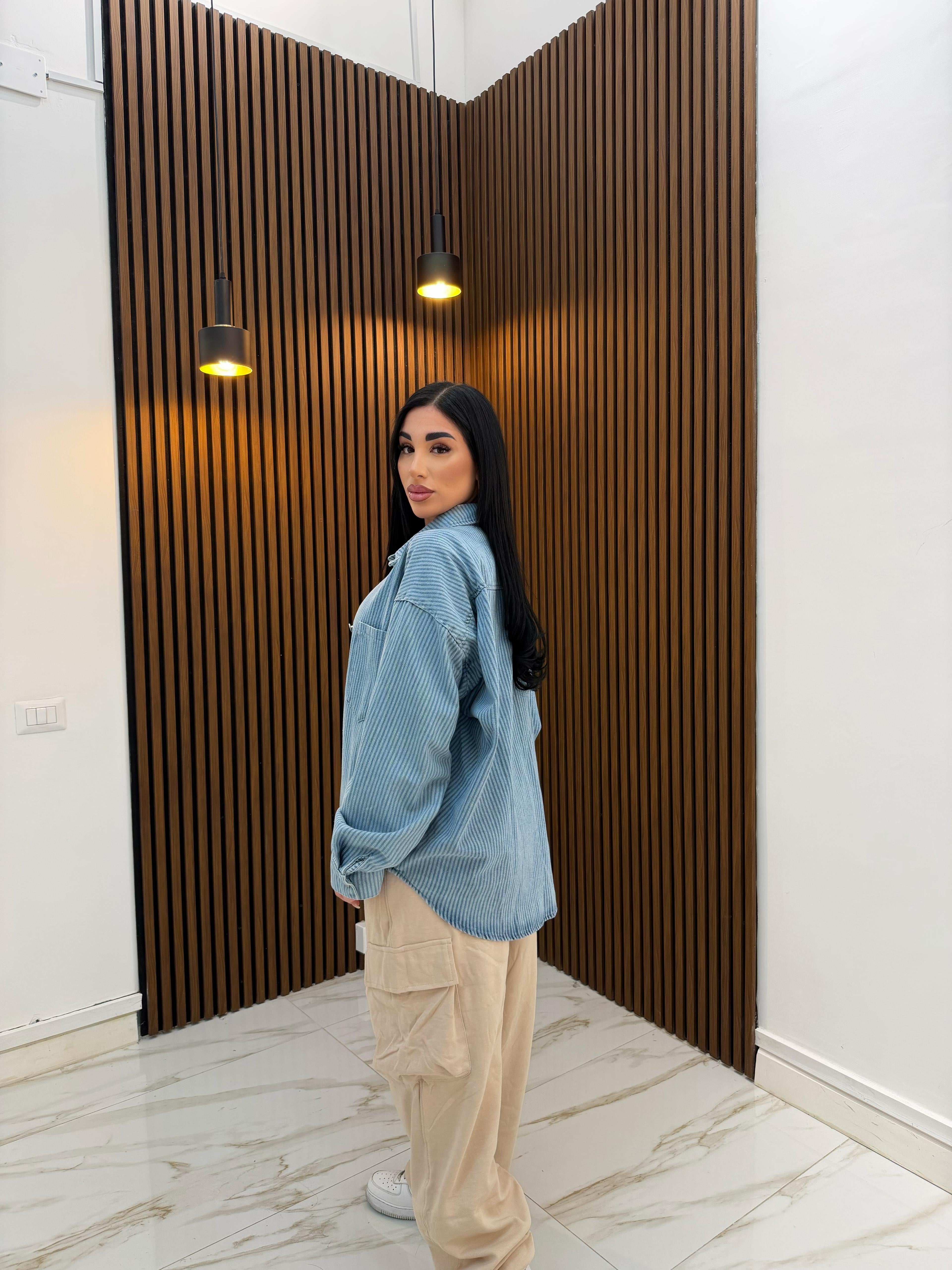 CAMICIA RIGHE IN DENIM CHIARO