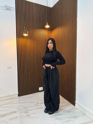 PANTALONE ARRICCIATO NERO