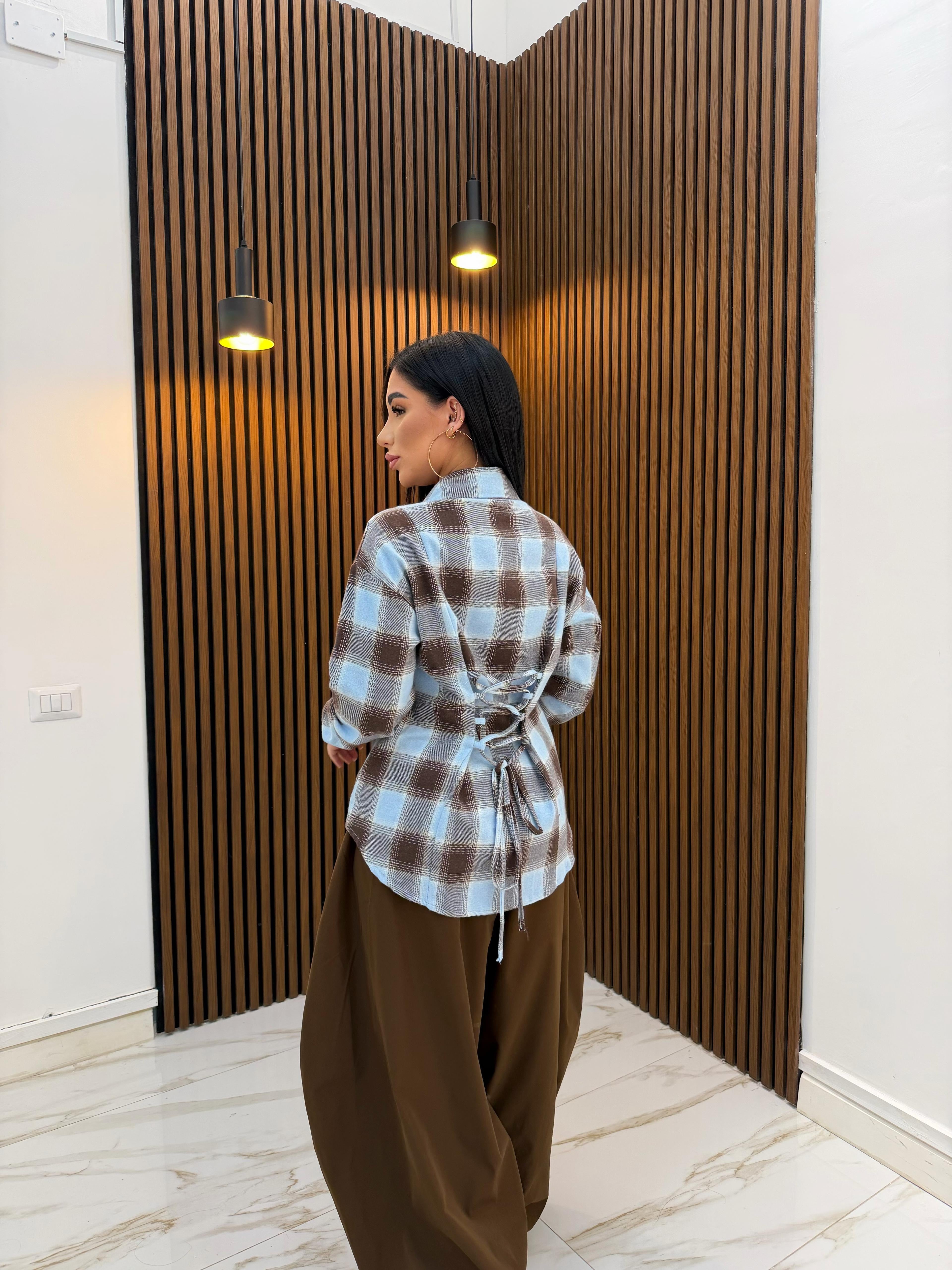 CAMICIA QUADRI CON LACCI CELESTE