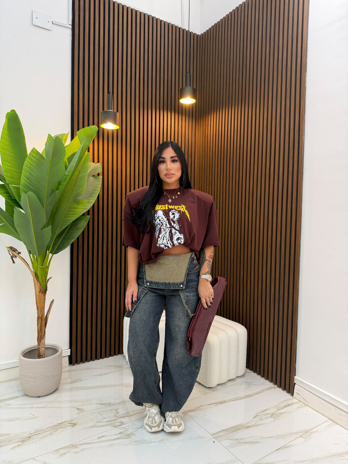 T-SHIRT CROP JUSTWEST BORDEAUX