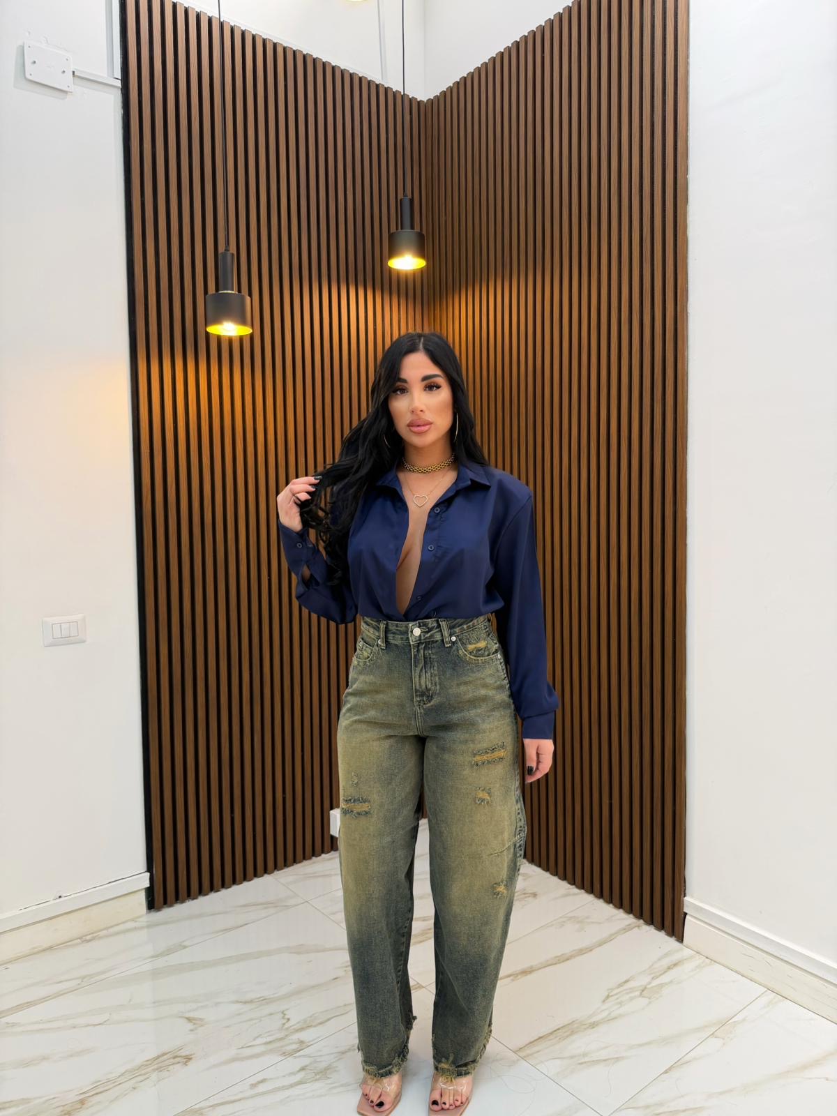 CAMICIA SATIN BLU