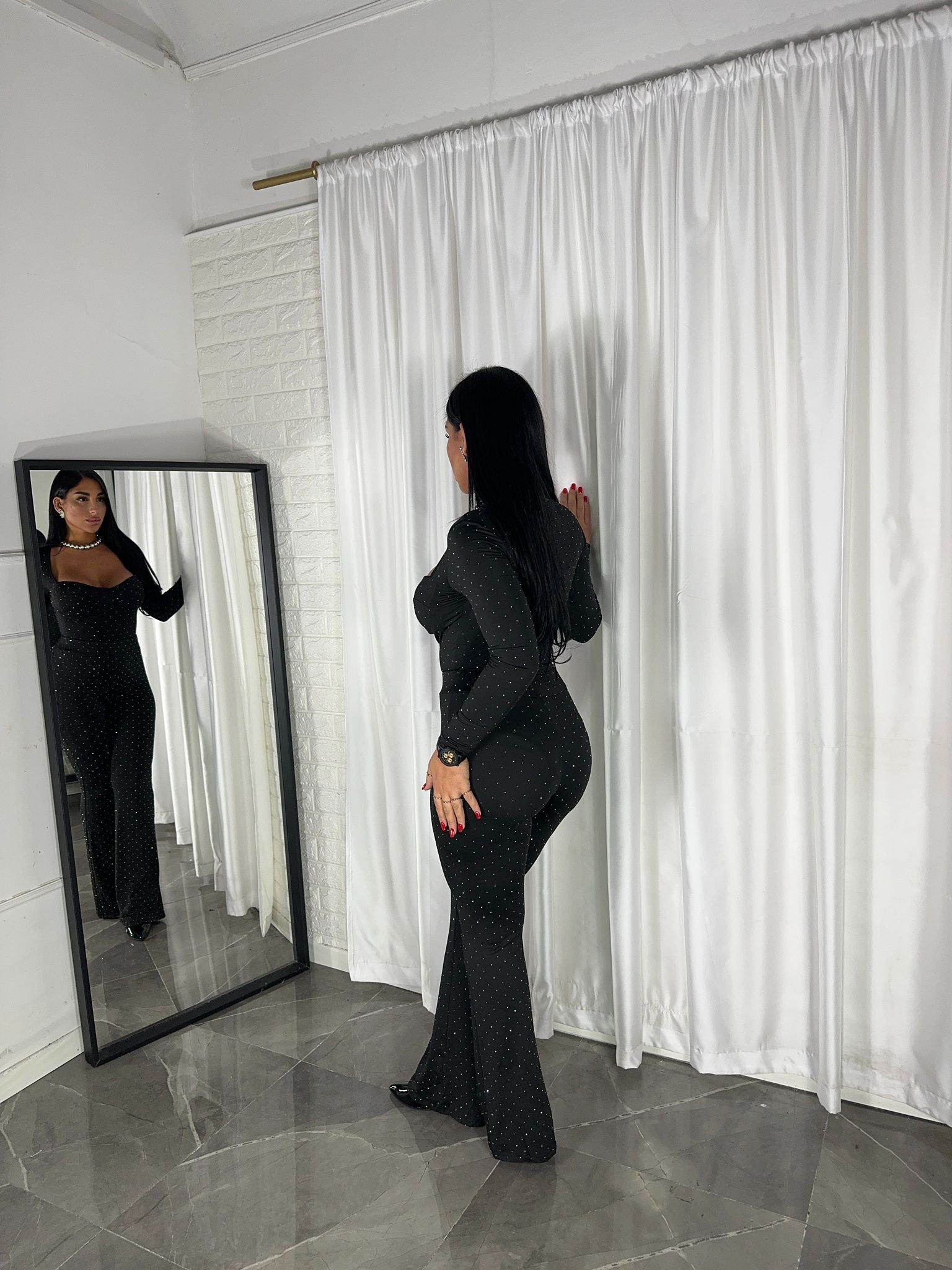 PANTALONE A ZAMPA BRILLANTINATO