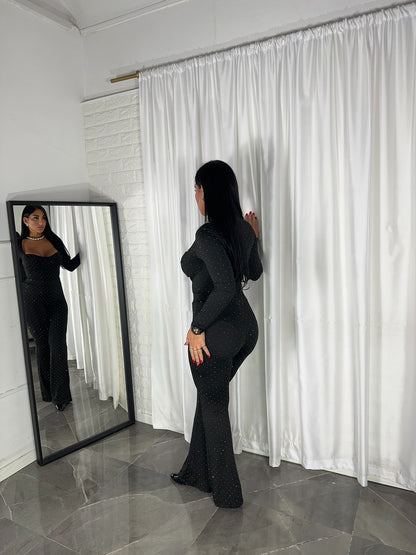 PANTALONE A ZAMPA BRILLANTINATO