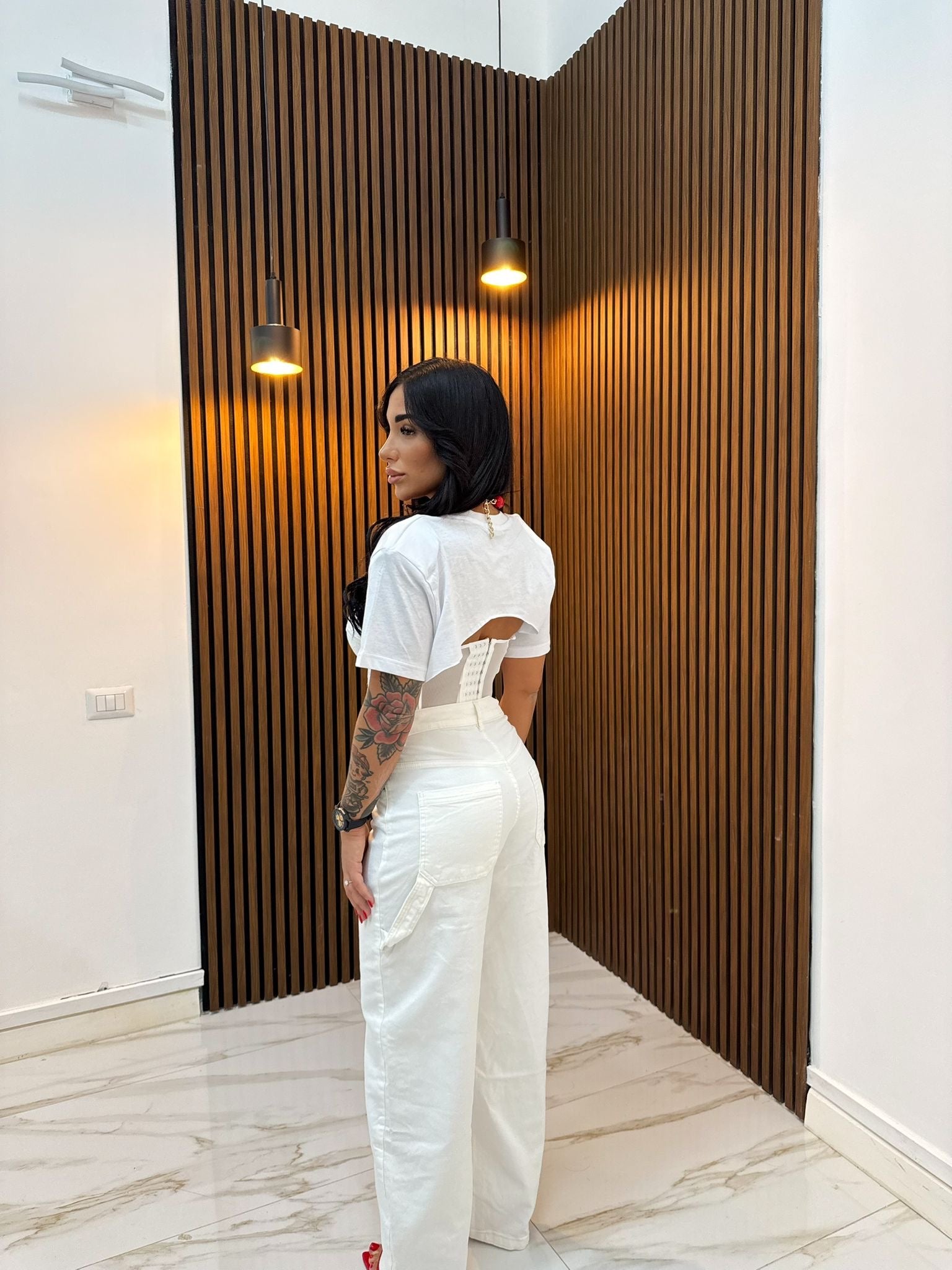 MAGLIA CROP METALLICA BIANCA