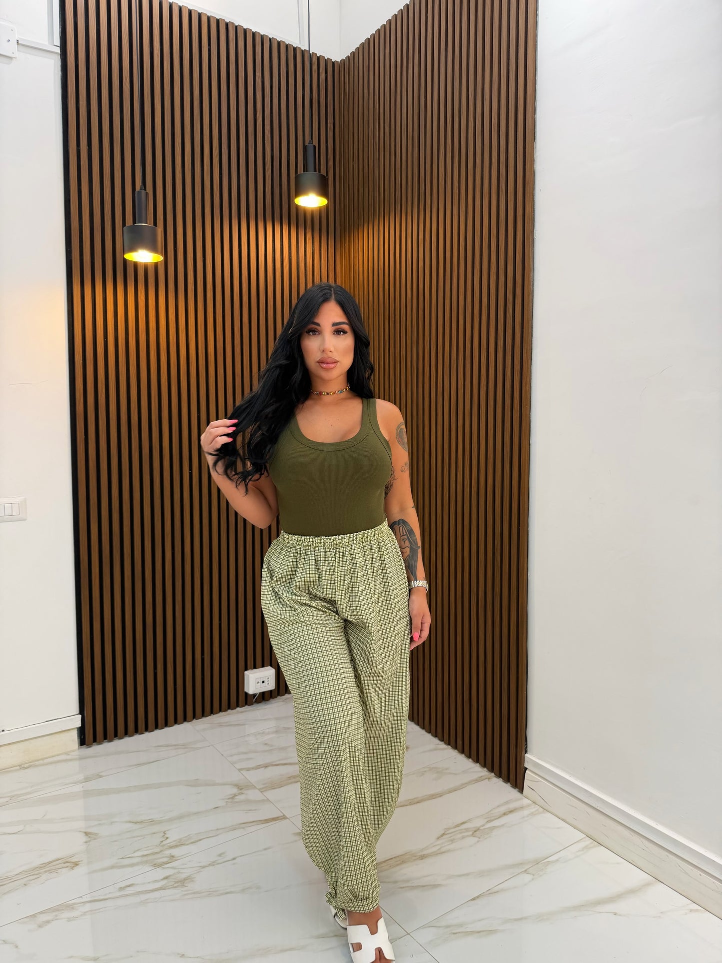 PANTALONE QUADRI VERDE