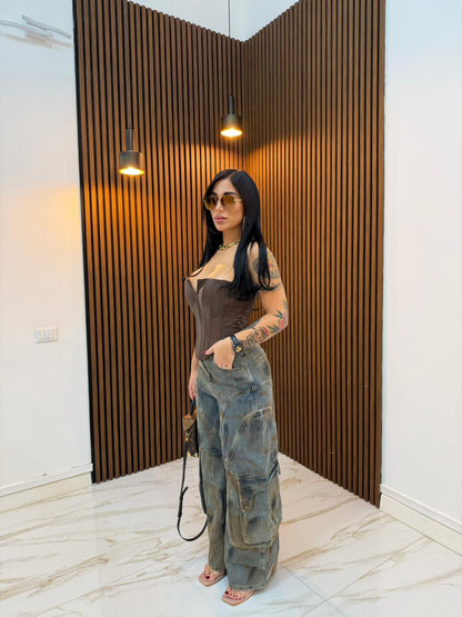 CORPETTO PITONATO IN ECOPELLE MARRONE