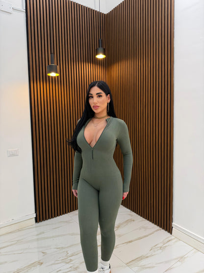 JUMPSUIT CON ZIP VERDE MILITARE