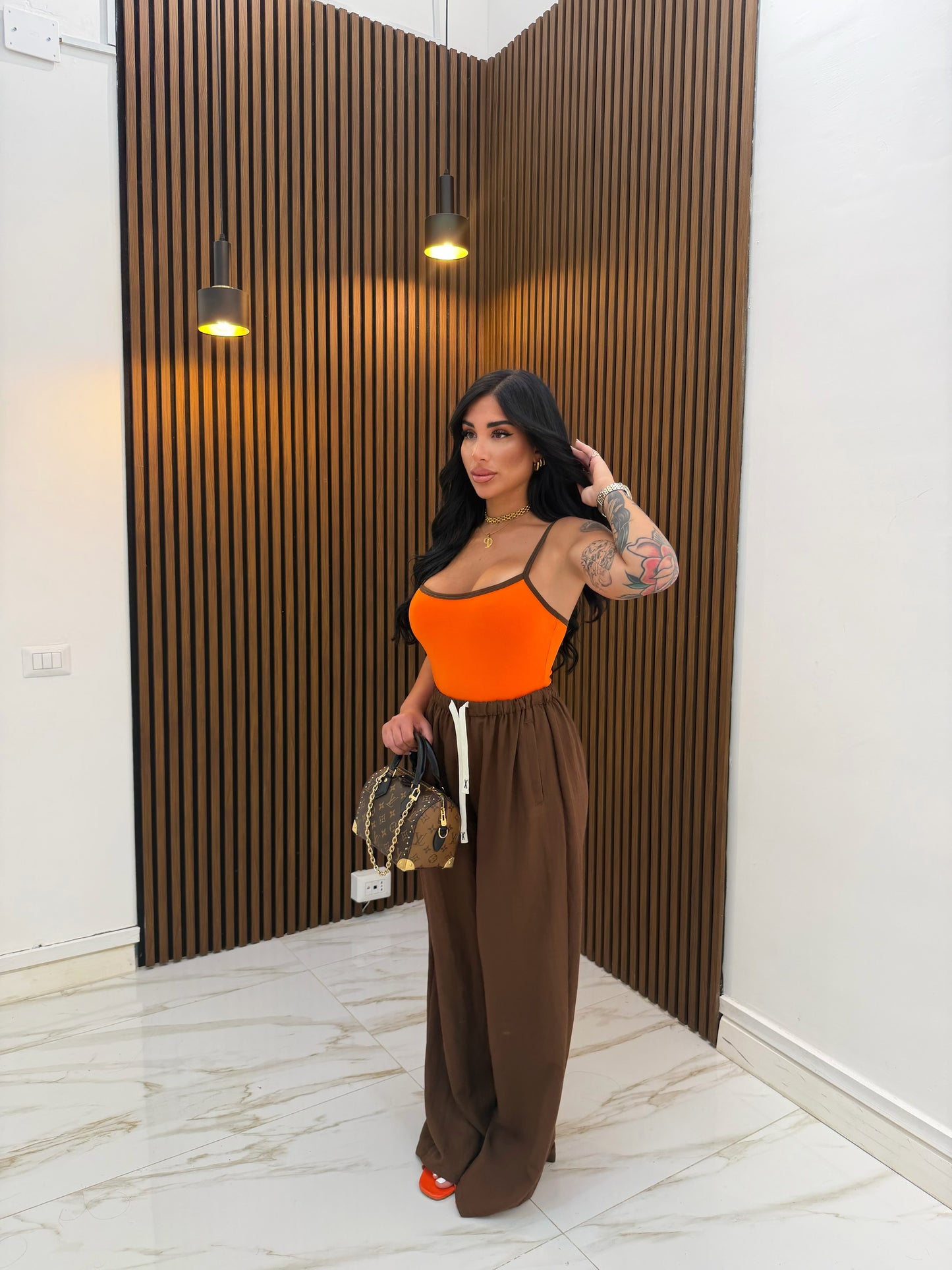 PANTALONE IN LINO MARRONE