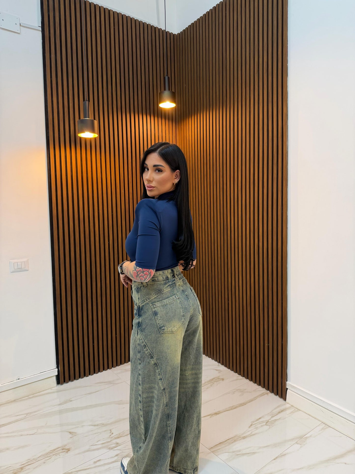 BODY CON SPALLINE BLU