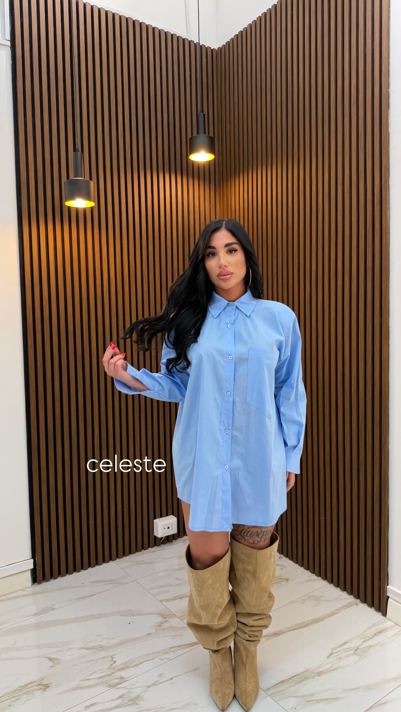 MAXI DRESS CAMICIA CELESTE