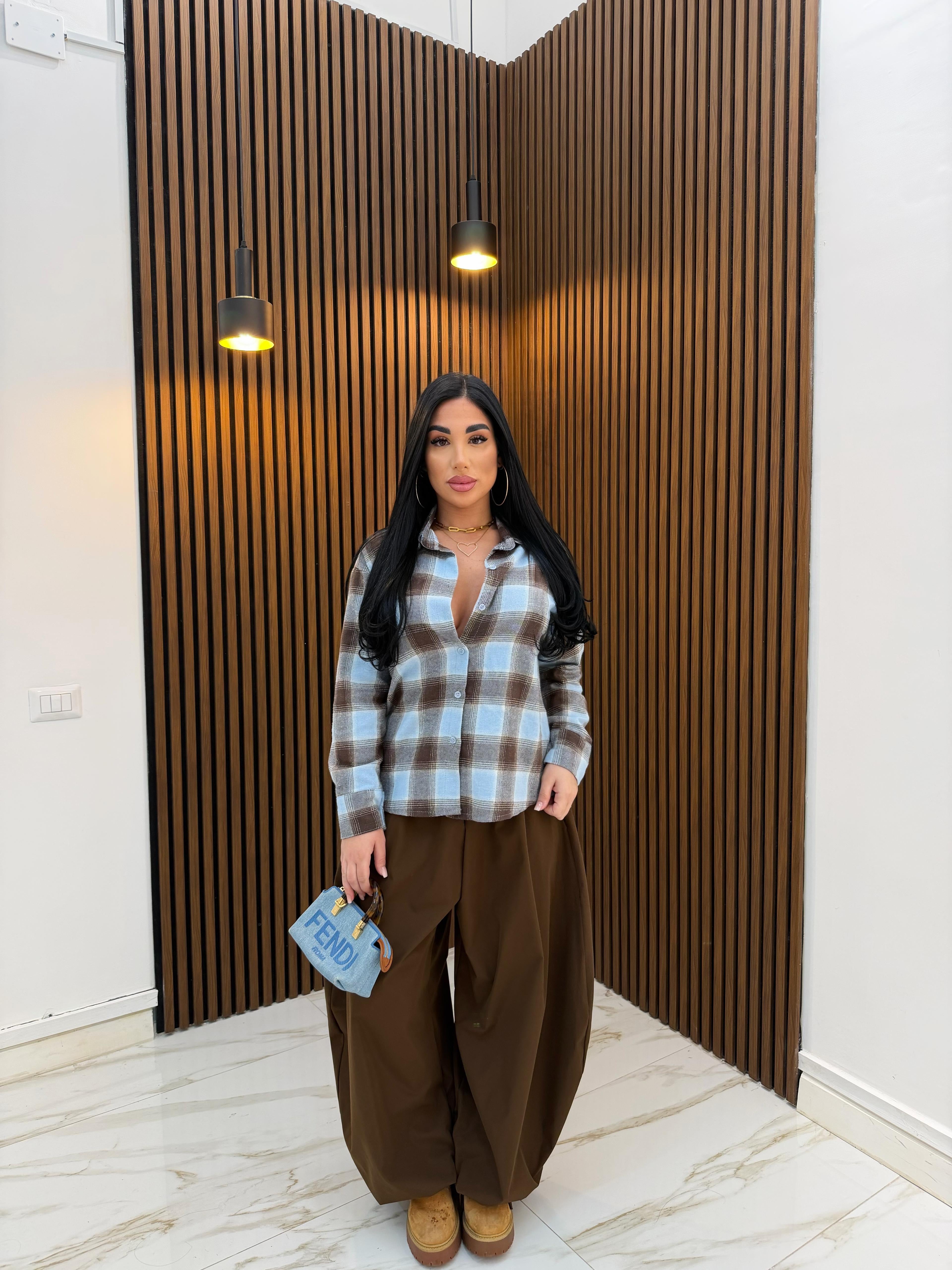 CAMICIA QUADRI CON LACCI CELESTE