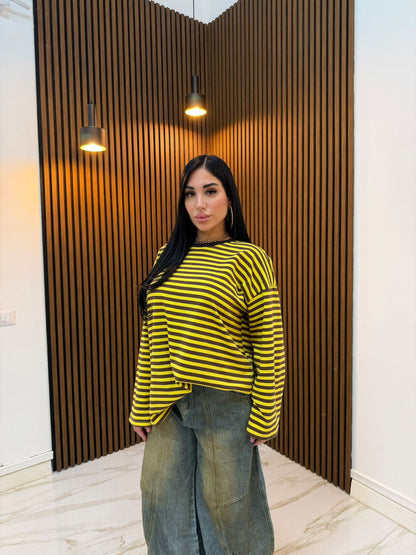 MAGLIA A RIGHE GIALLO E MARRONE
