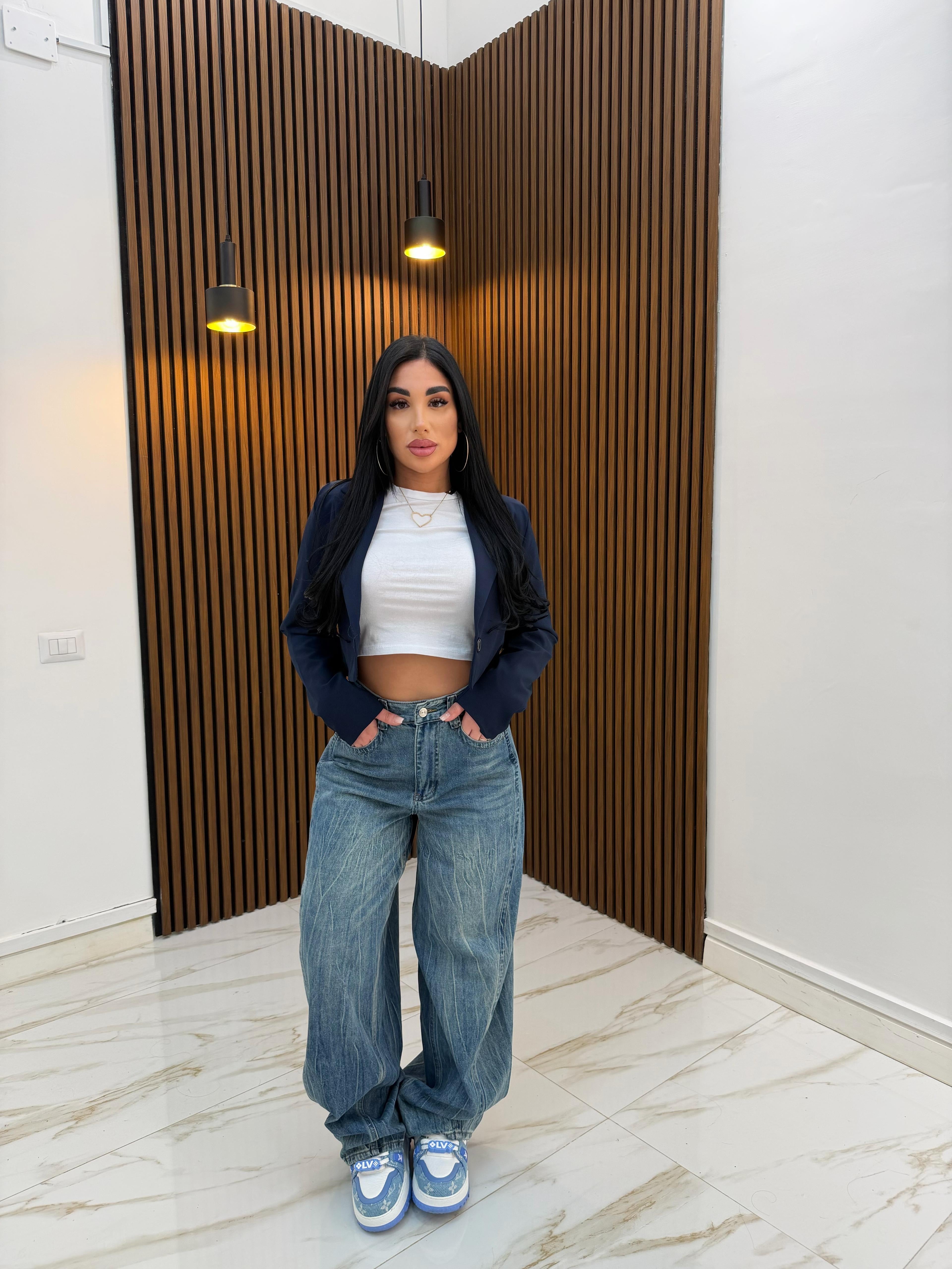 GIACCA CROP BLU NOTTE