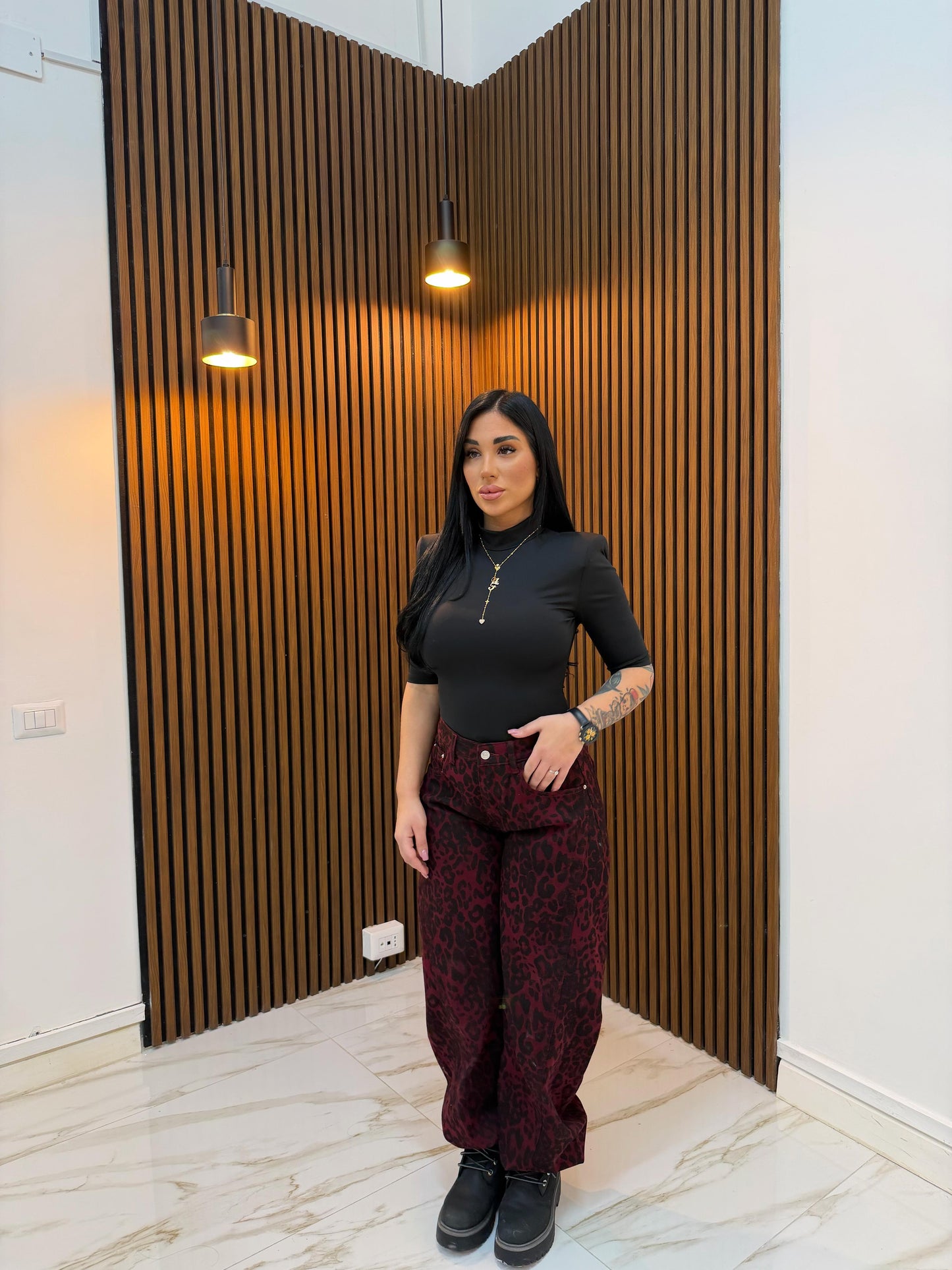 JEANS MACULATO BORDEAUX