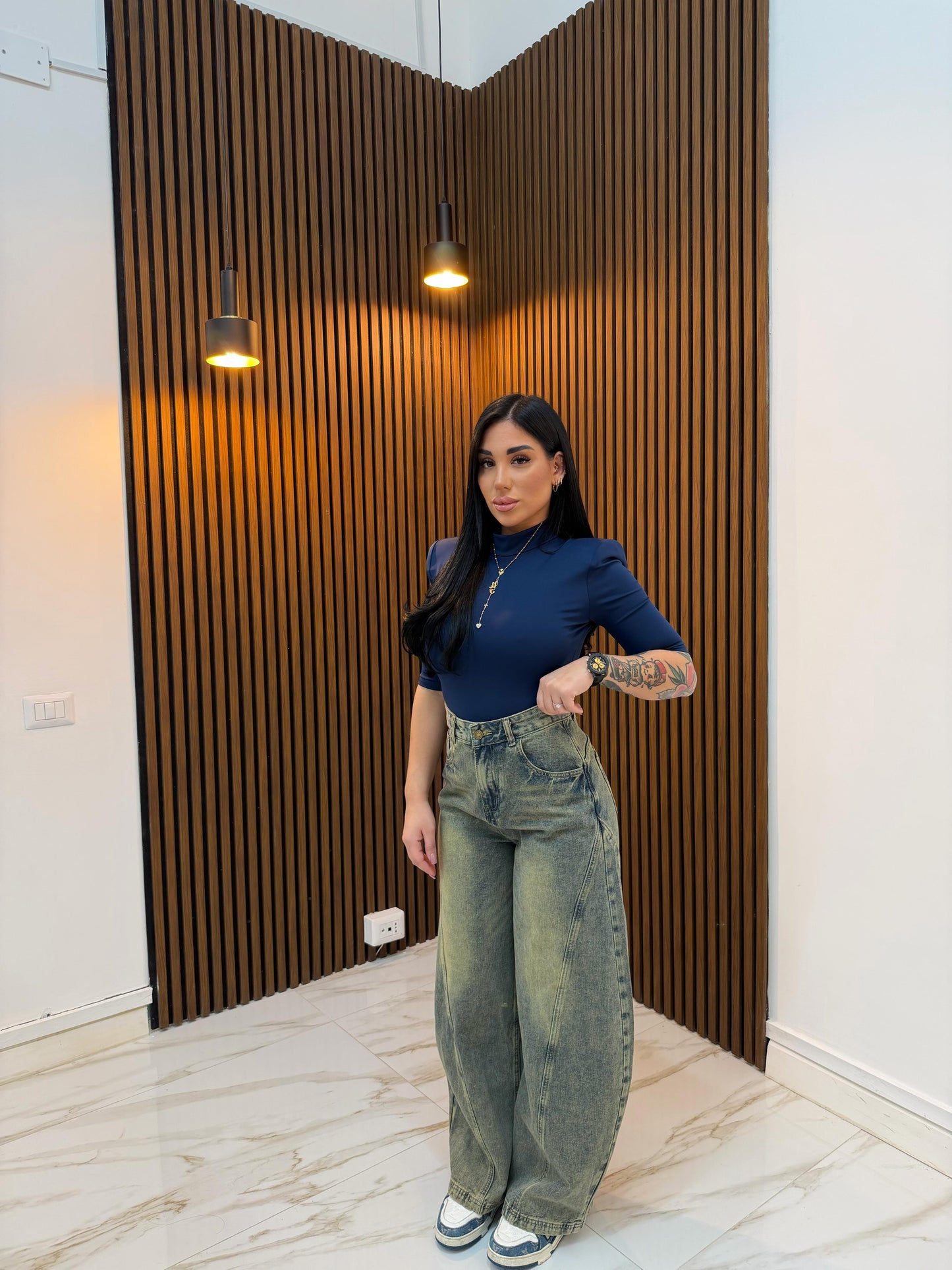 BODY CON SPALLINE BLU