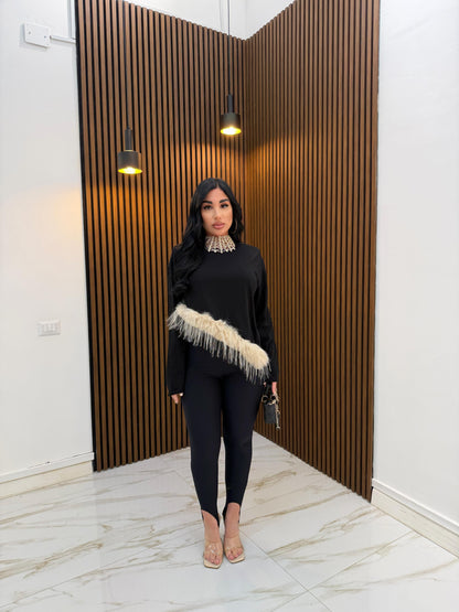 MAGLIA PIUME ASIMMETRICA NERO