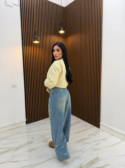 GIACCA CROP ECOPELLE GIALLA