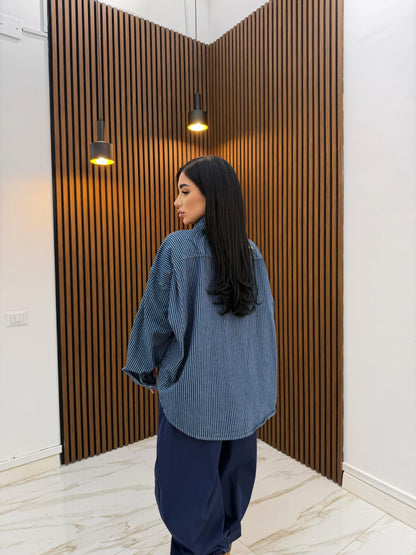 CAMICIA RIGHE IN DENIM SCURO