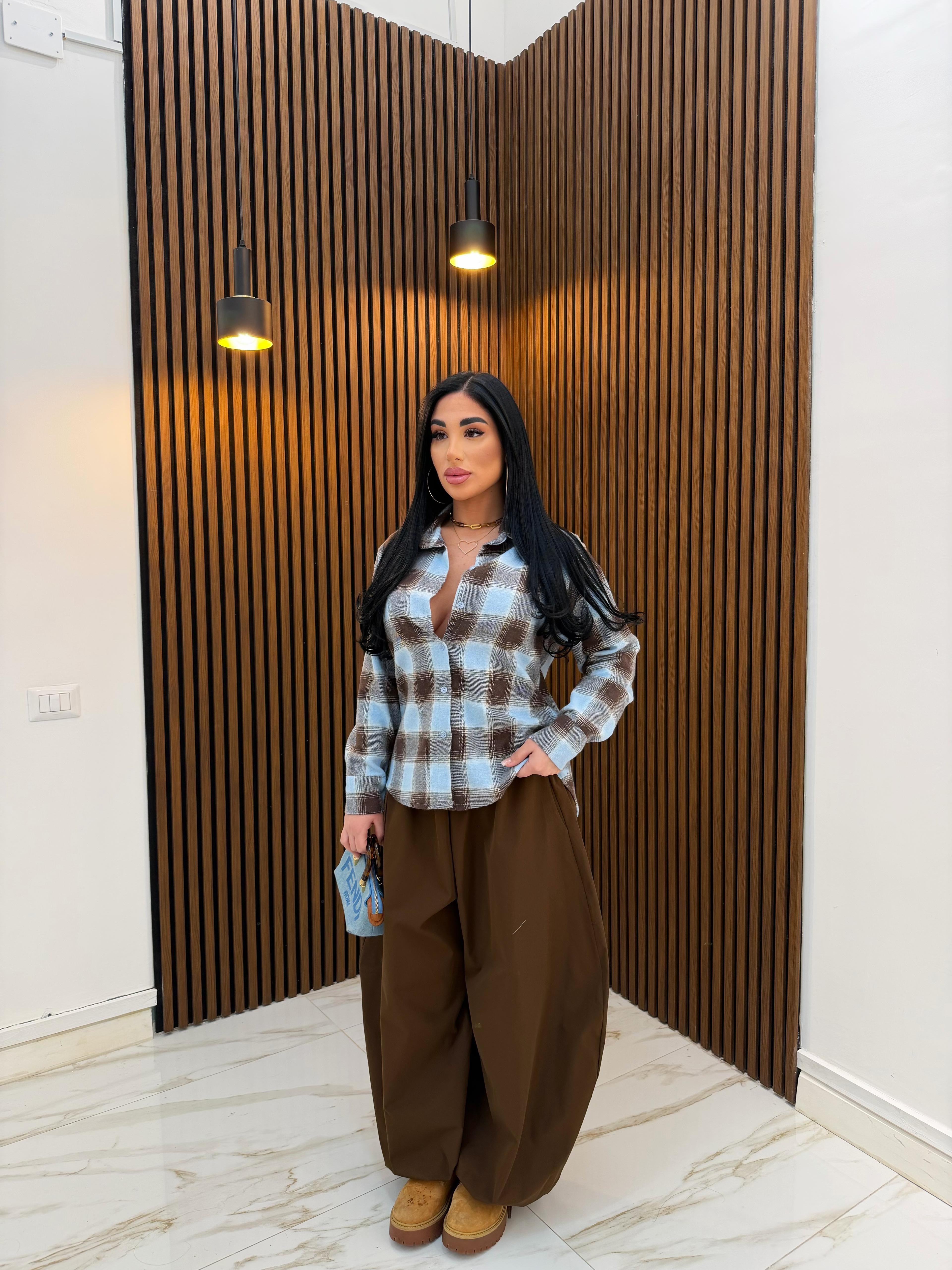 CAMICIA QUADRI CON LACCI CELESTE