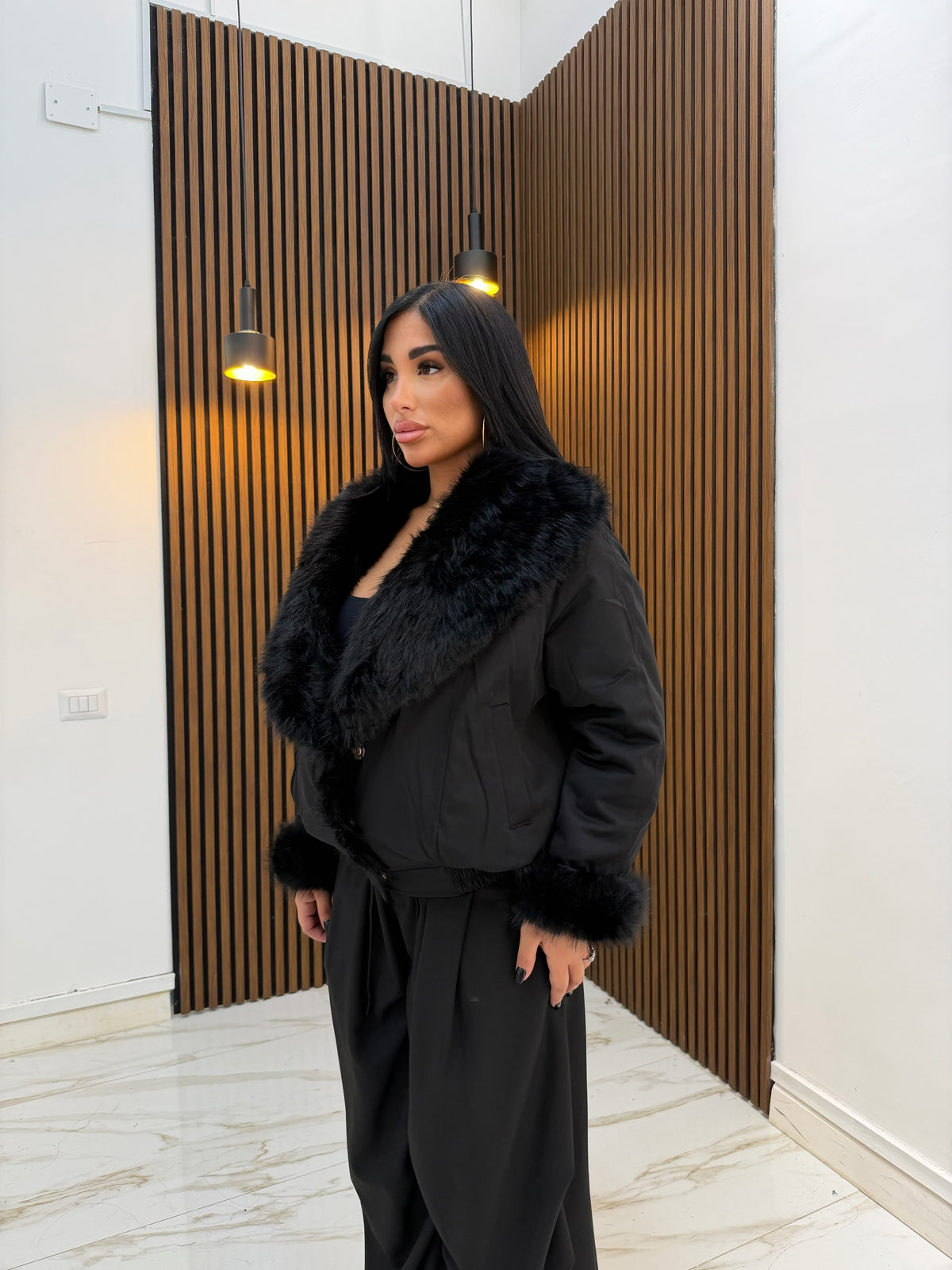 BOMBER PELLICCIA DOUBLE FACE NERO