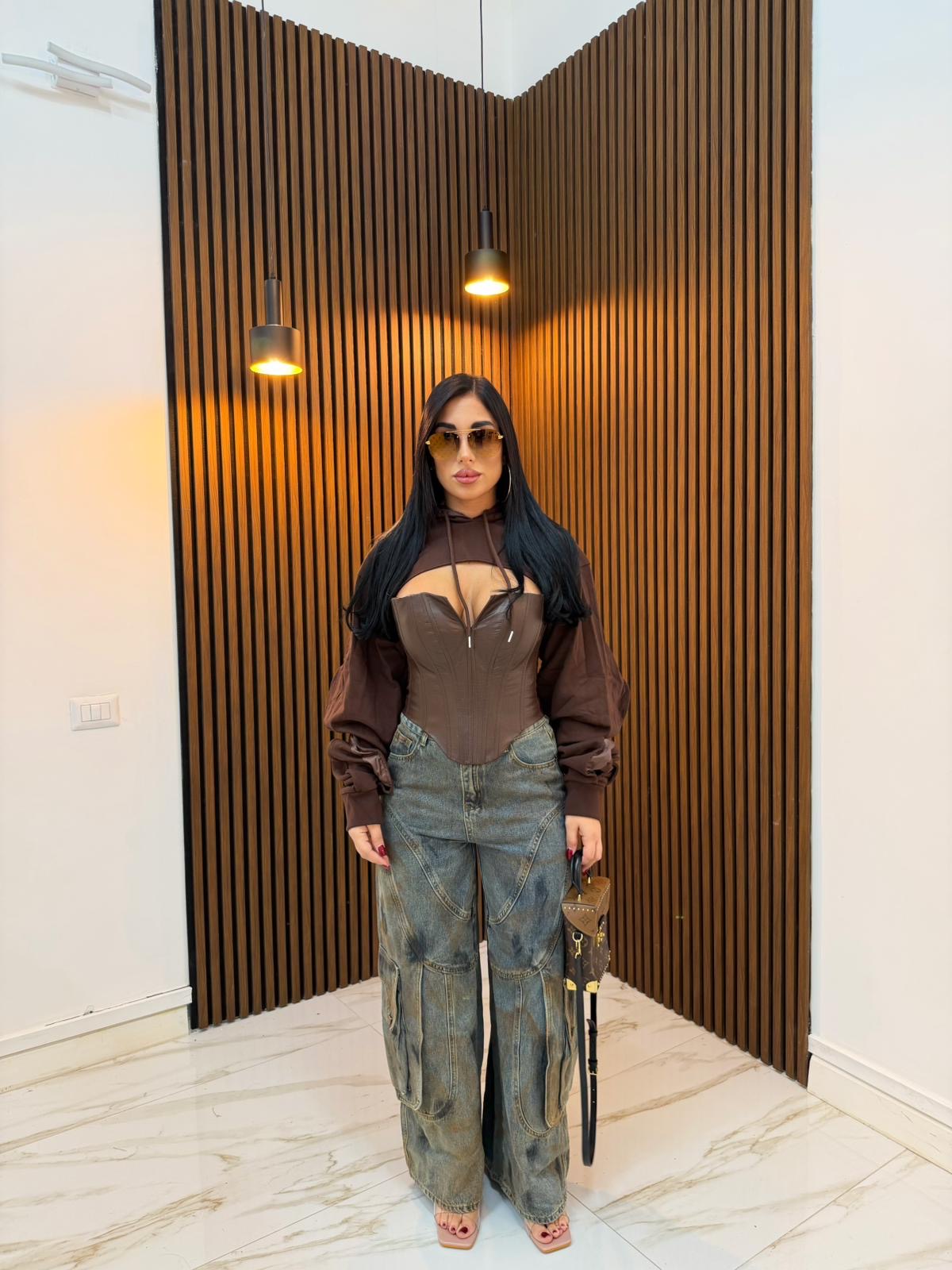 CORPETTO PITONATO IN ECOPELLE MARRONE