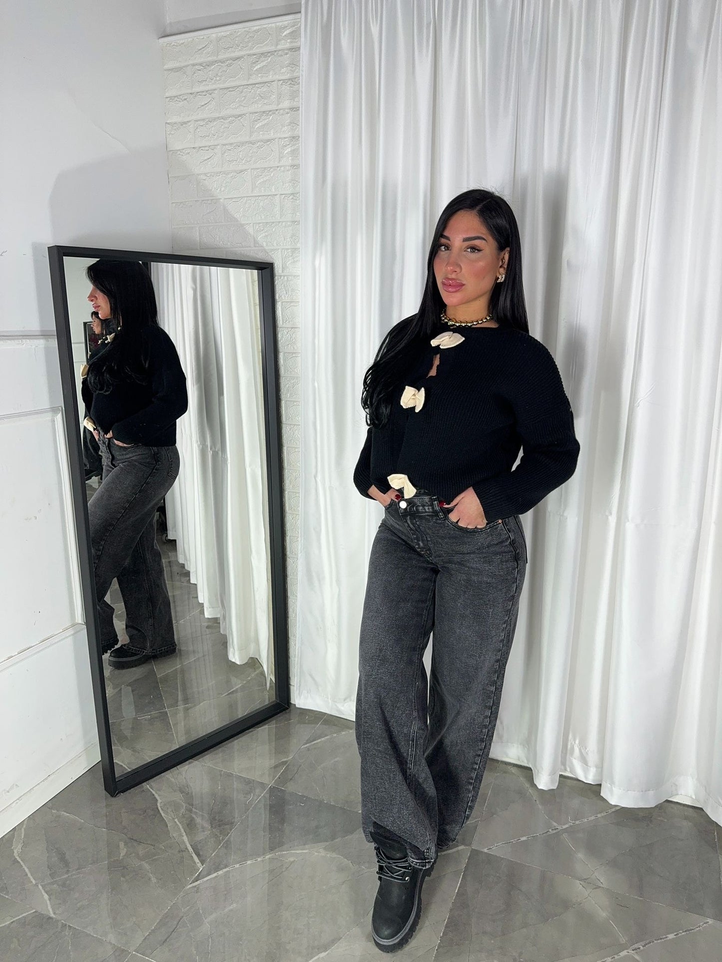CARDIGAN FIOCCO NERO
