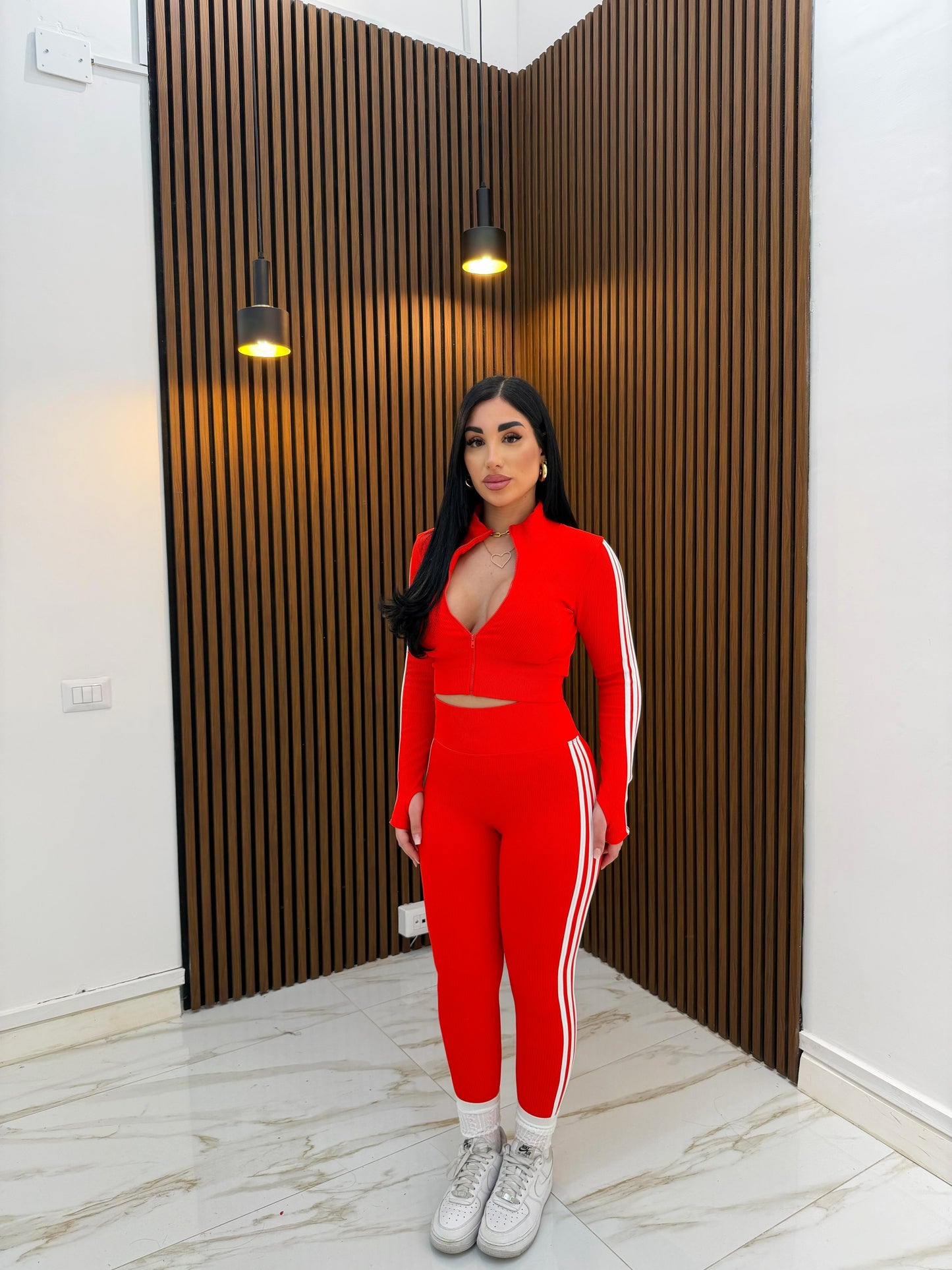 CORDINATO STRISCE STRETTO ROSSO