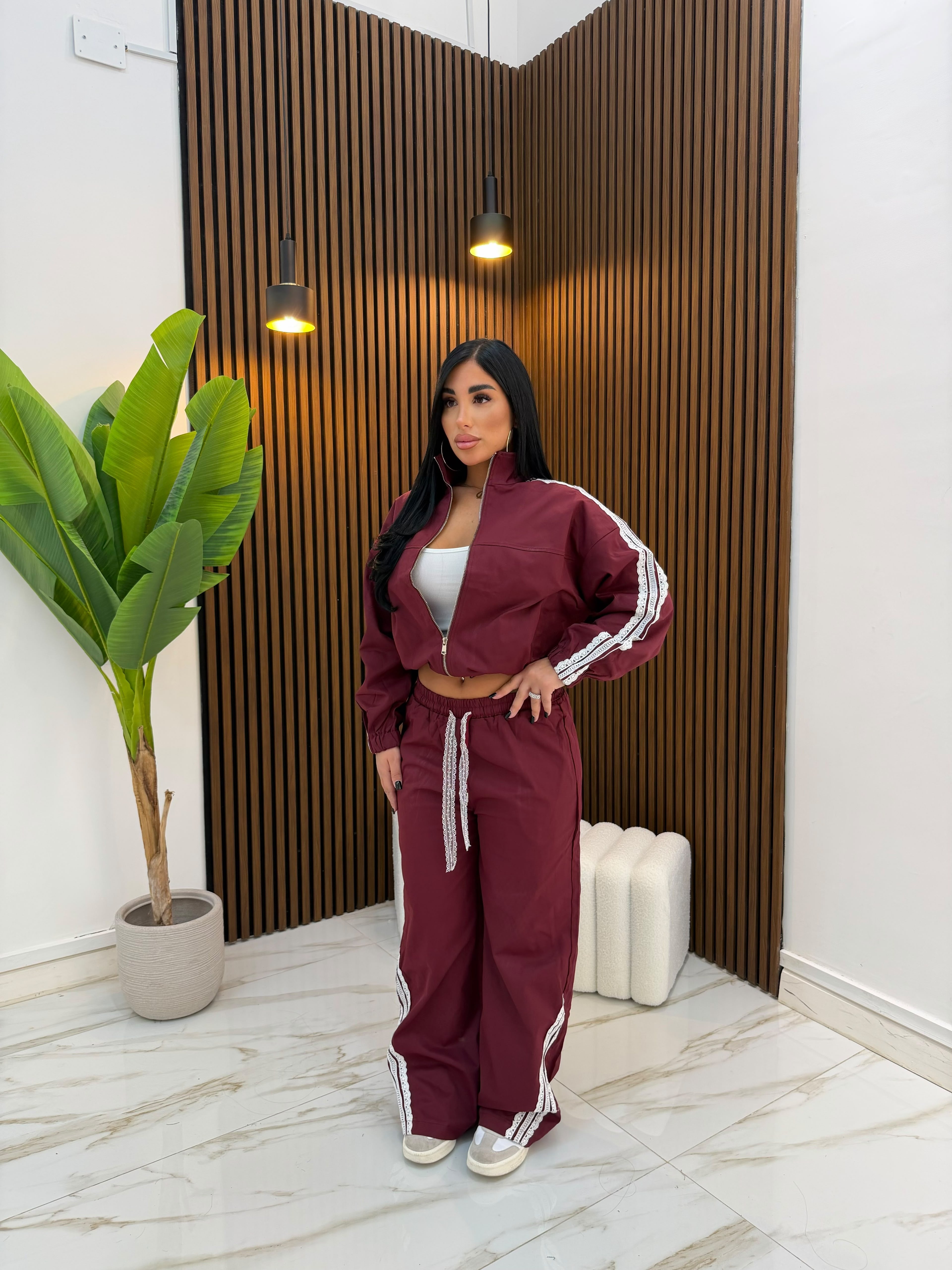 CORDINATO IN PIZZO BORDEAUX