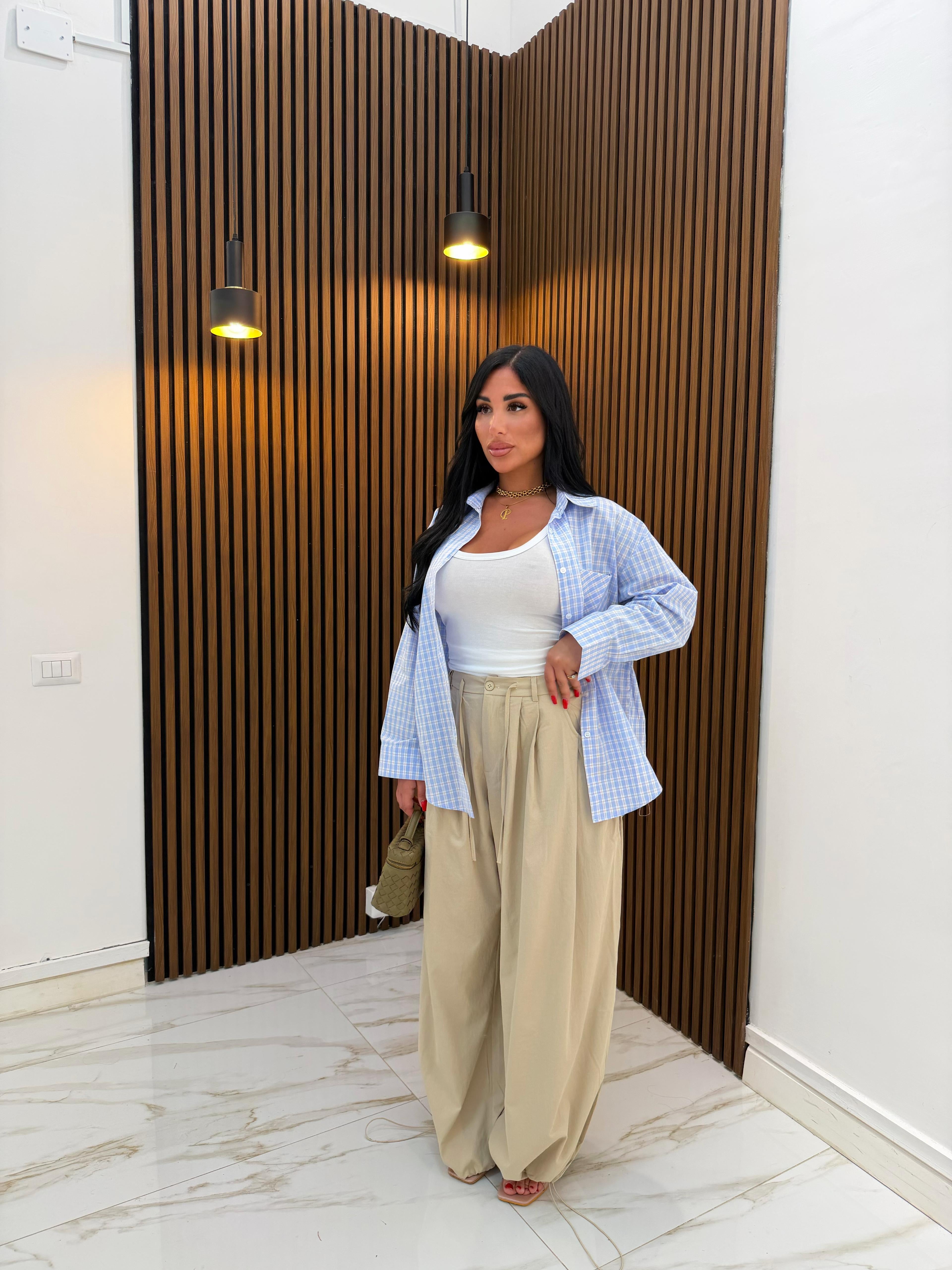 CAMICIA QUADRI CELESTE