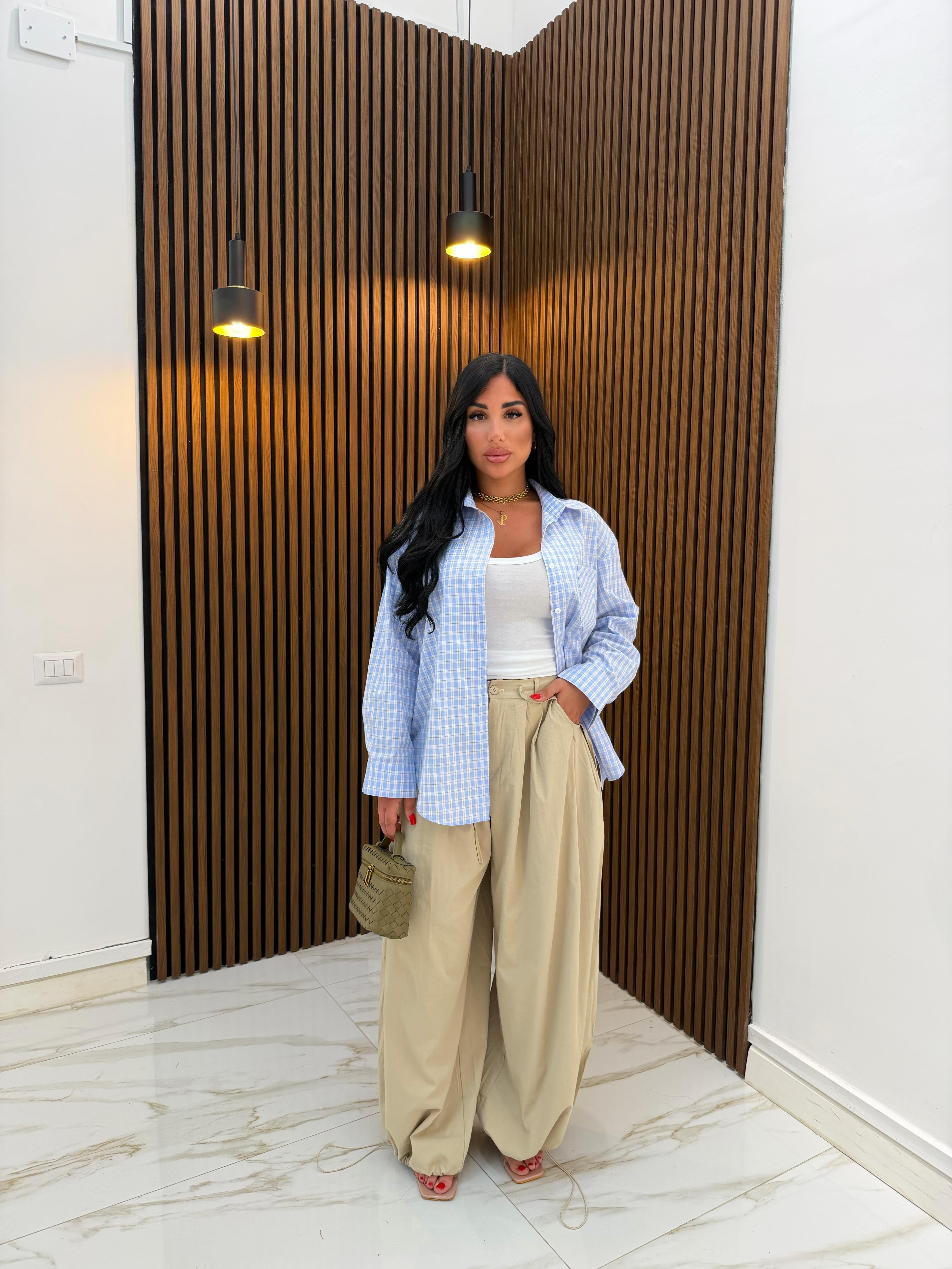 CAMICIA QUADRI CELESTE