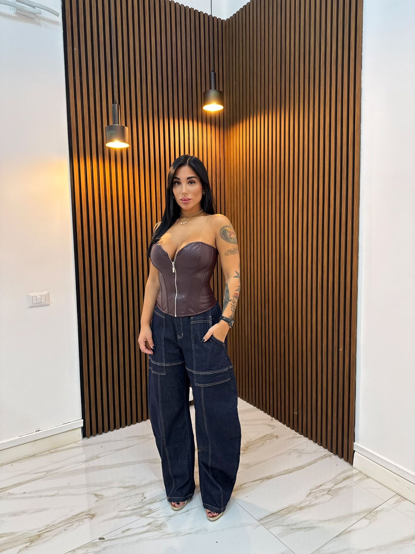 CORPETTO IN ECOPELLE CON ZIP  BORDOUX