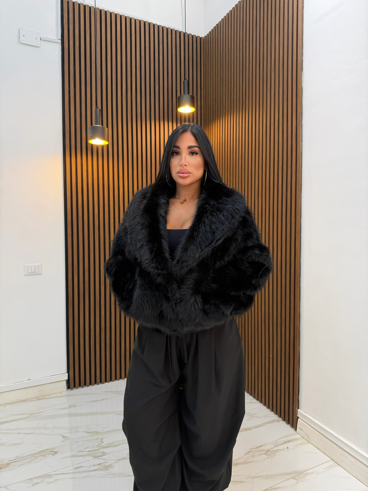 BOMBER PELLICCIA DOUBLE FACE NERO