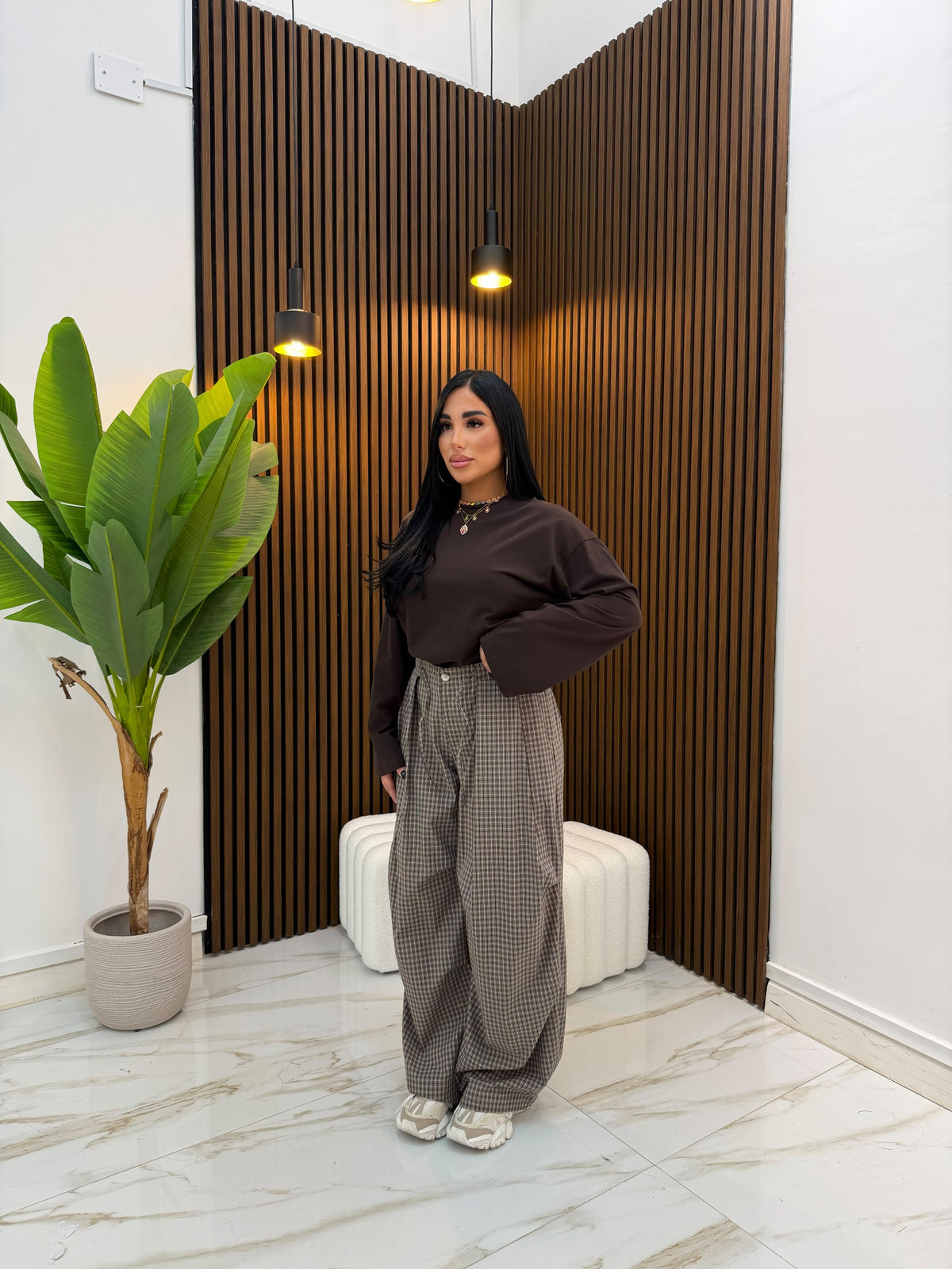 PANTALONE QUADRI MARRONE