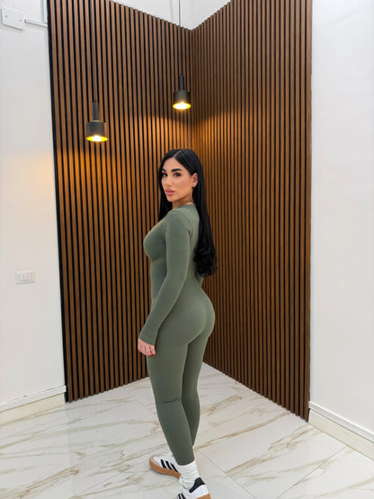 JUMPSUIT CON ZIP VERDE MILITARE