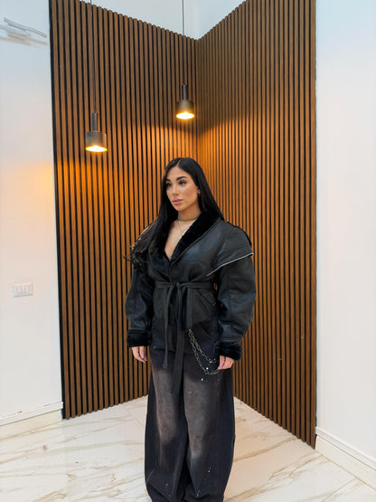 GIUBBINO ECOPELLE CON PELLICCIA NERO