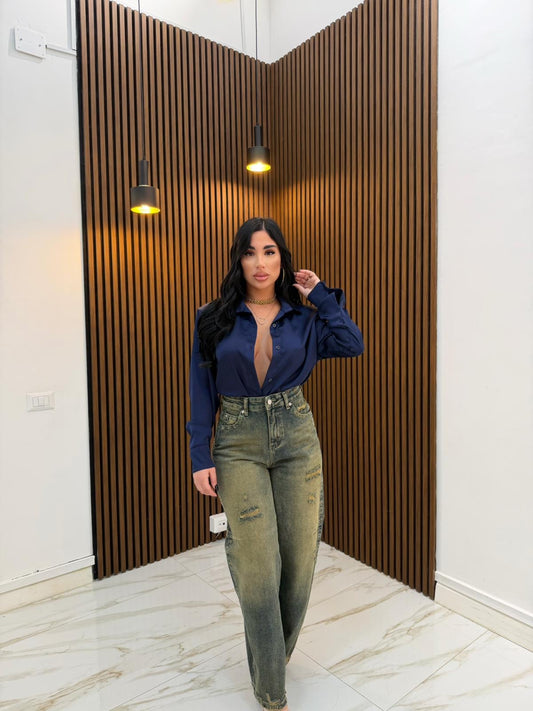 CAMICIA SATIN BLU