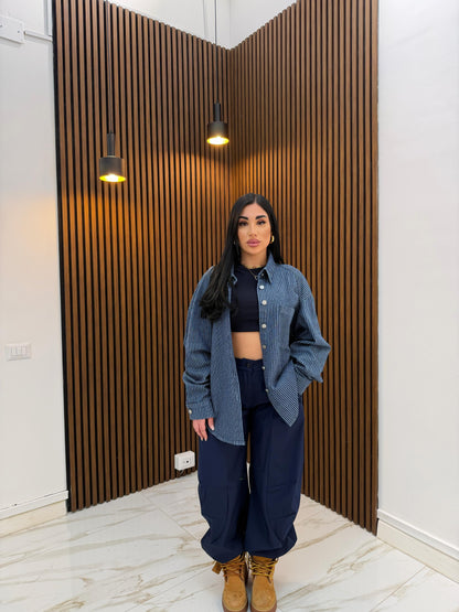 CAMICIA RIGHE IN DENIM SCURO