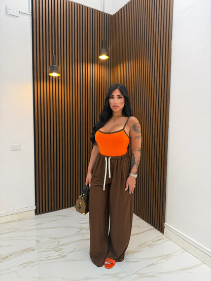 PANTALONE IN LINO MARRONE
