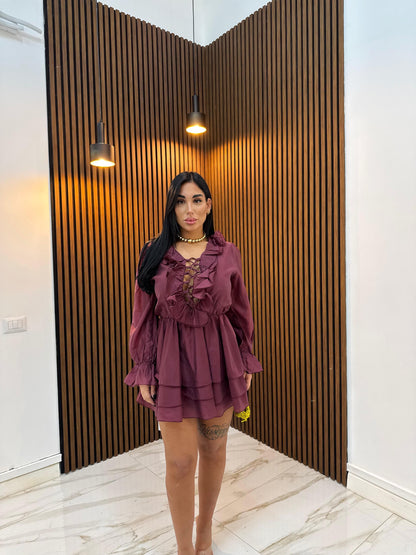 CORDINATO VESTITO E COULOTTE  BORDEAUX