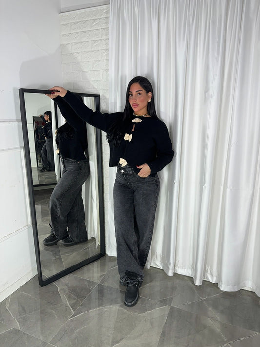 CARDIGAN FIOCCO NERO